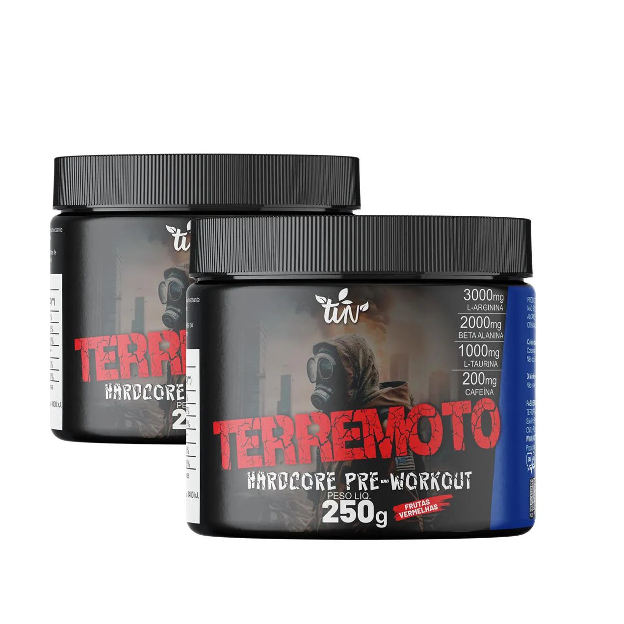 2 Pré Treino Terremoto 250g com As Composições L-arginina,beta Alanina, L-taurina e Cafeína Frutas Vermelhas