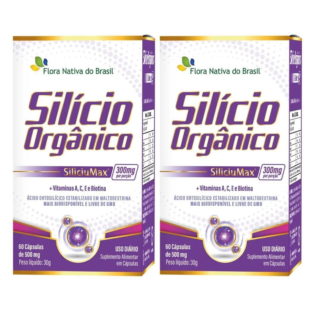 Kit 2x Silício Orgânico Siliciumax® + Vitaminas 500mg 60 cápsulas - Flora Nativa
