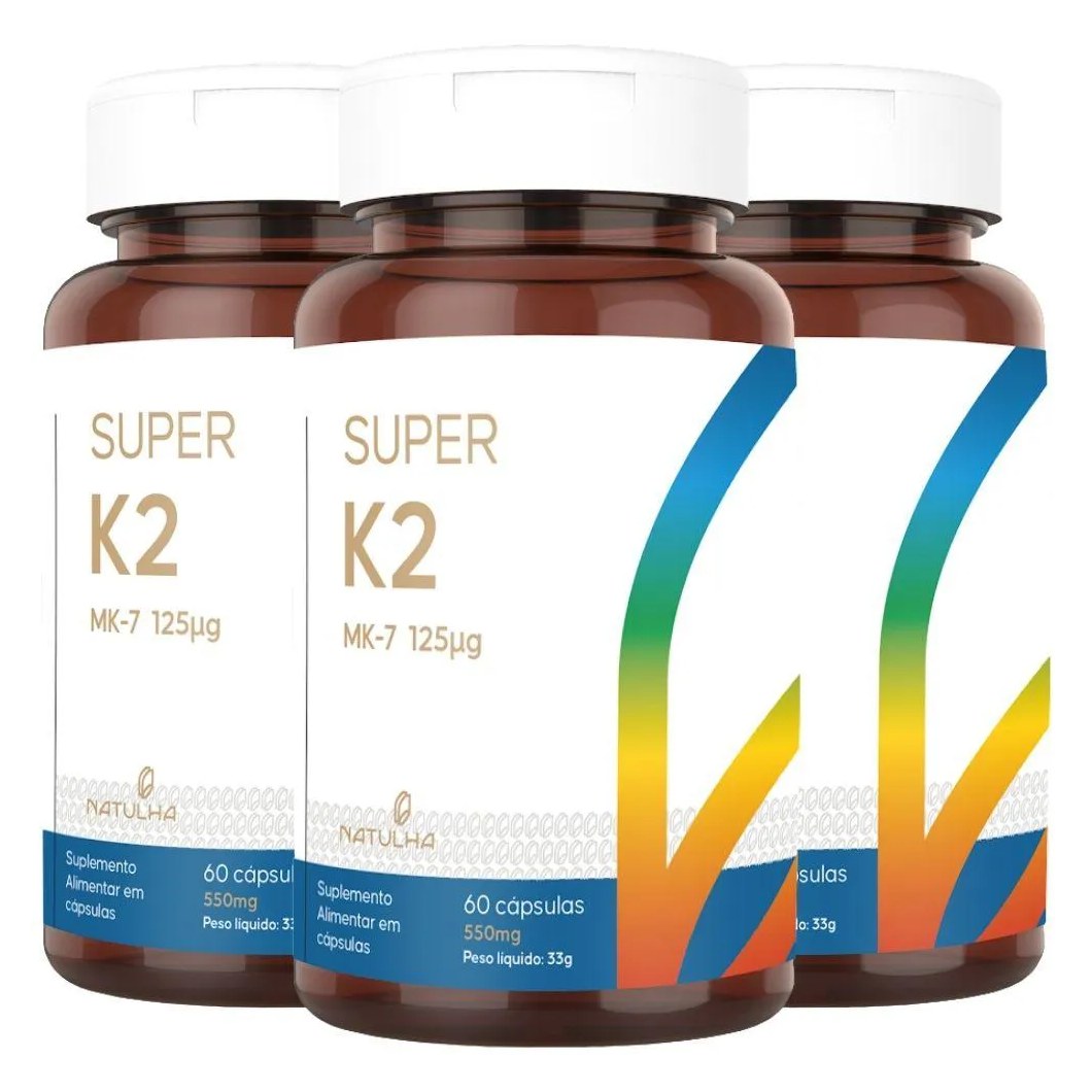 Kit 3x Super K2 (menaquinona-7) 125mcg 60 cápsulas - Natulha