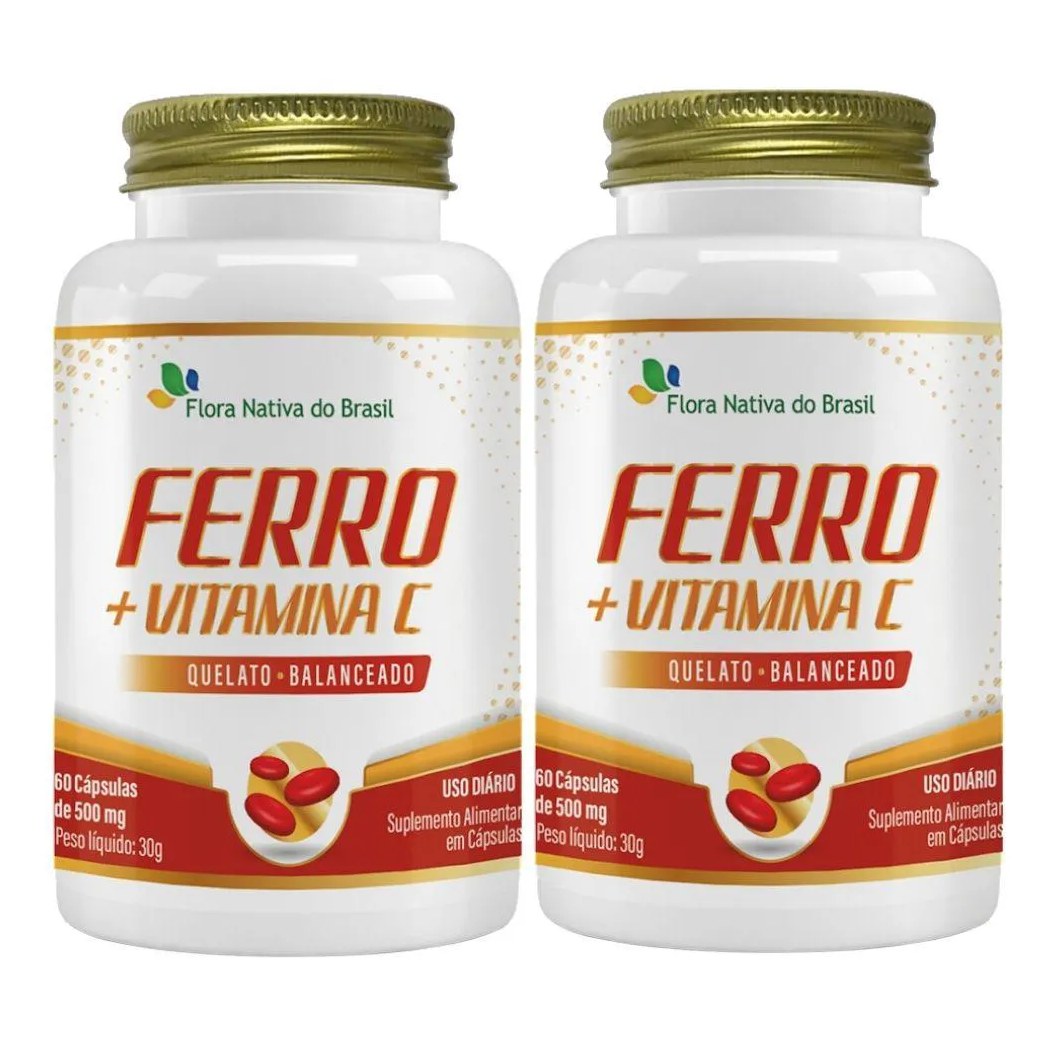 Kit 2x Ferro Quelato + Vitamina C 60 cápsulas - Flora Nativa