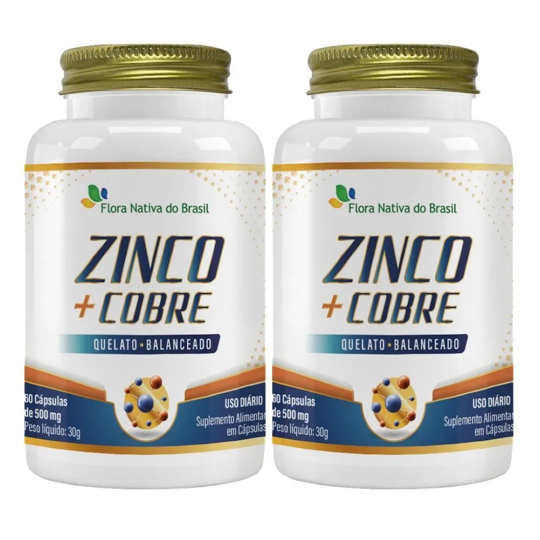 Kit 2x Zinco + Cobre Quelato 60 cápsulas - Flora Nativa
