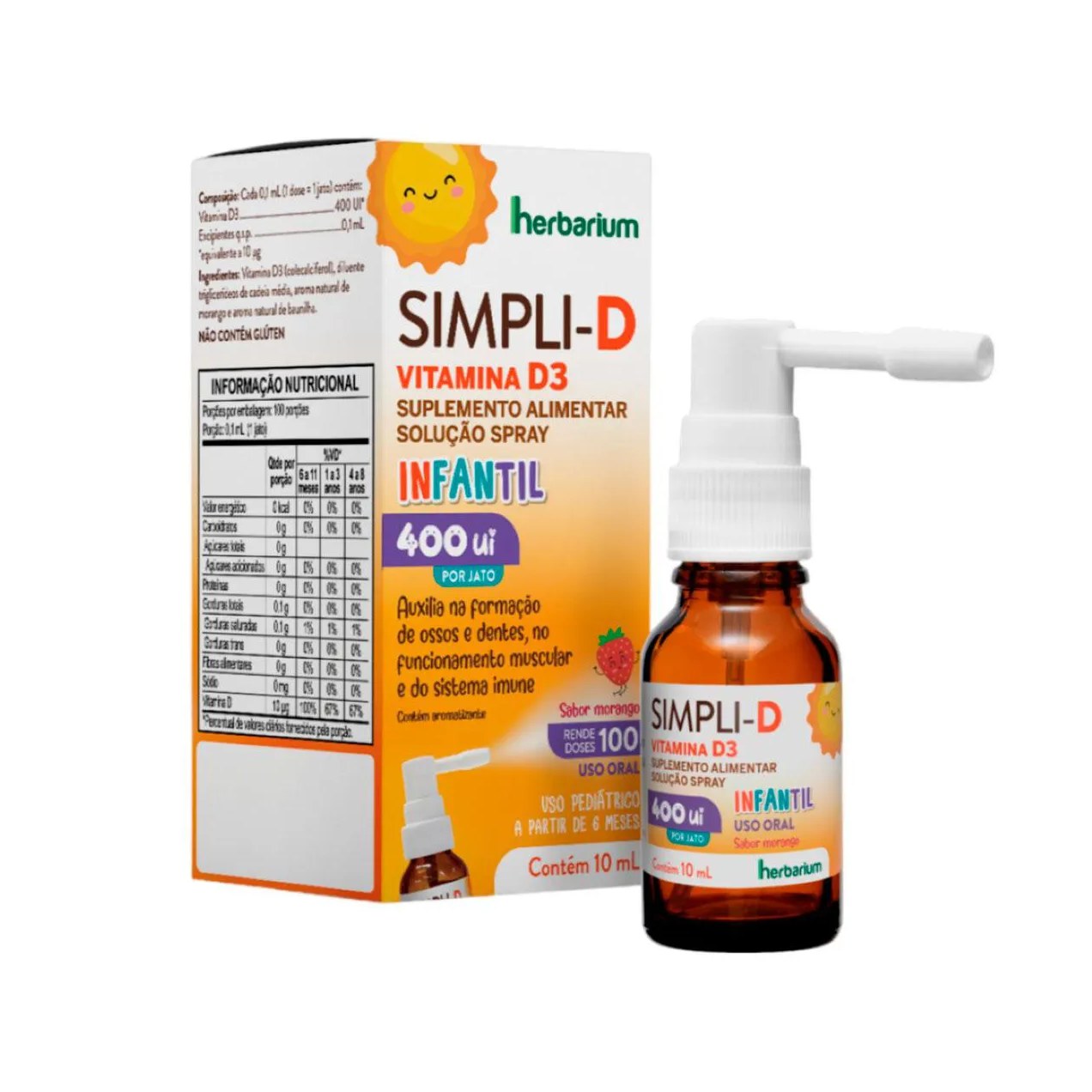 Vitamina D Infantil Simpli-D 400UI Morango Spray 10ml