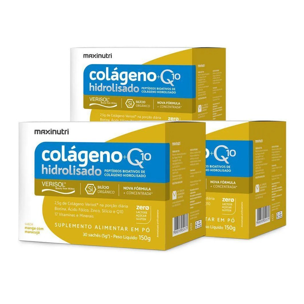 Kit 3 Colágeno Verisol Sachê + Q10 Maxinutri Manga Maracujá