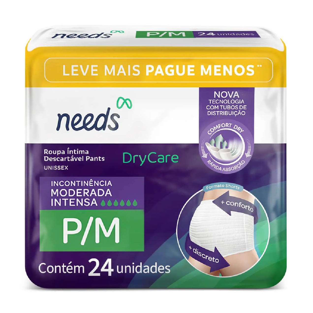 Roupa Íntima Descartável Needs DryCare Pants P/M 24 Unidades