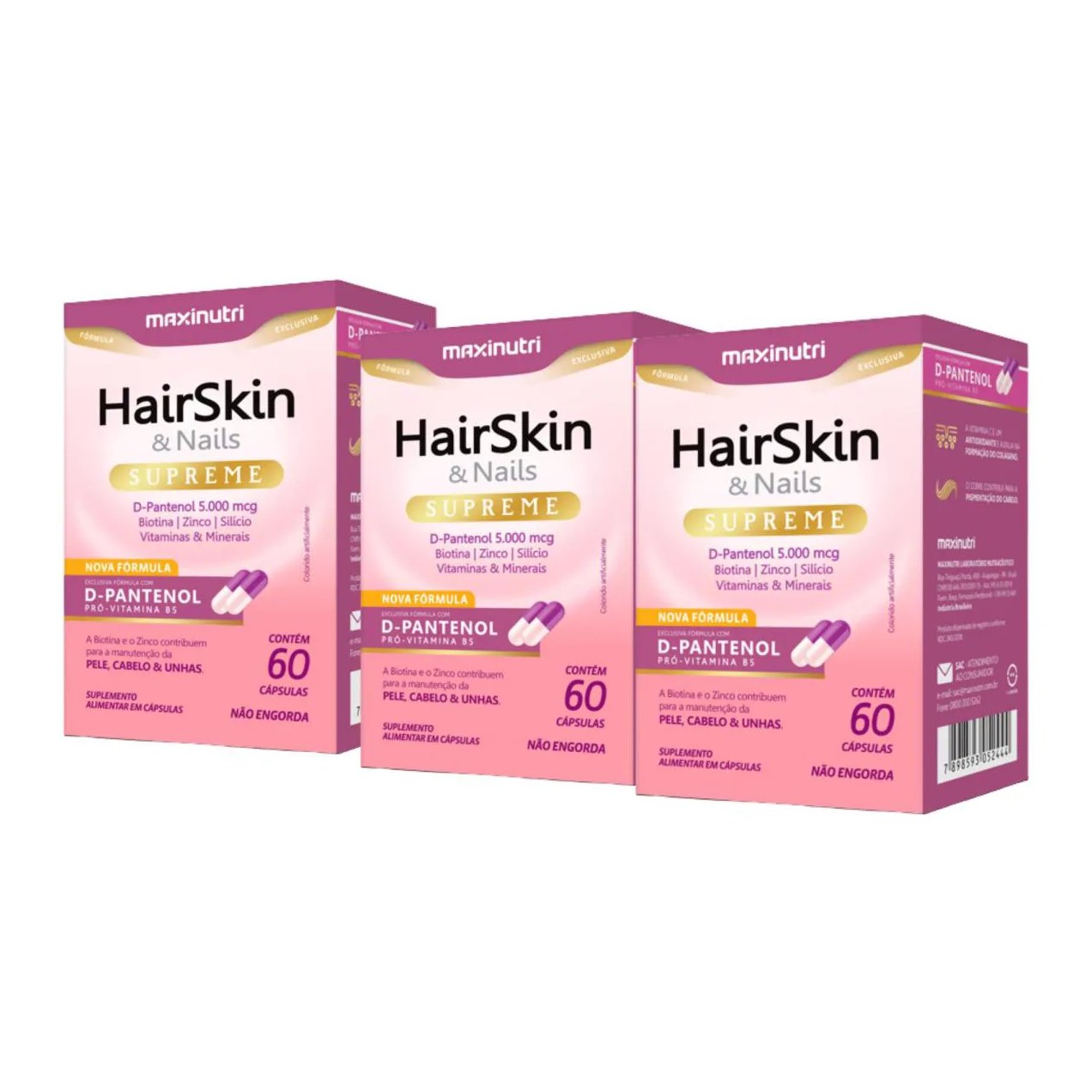 Kit C3 Suplemento Hairskin Fortaleça Cabelos Pele Maxinutri