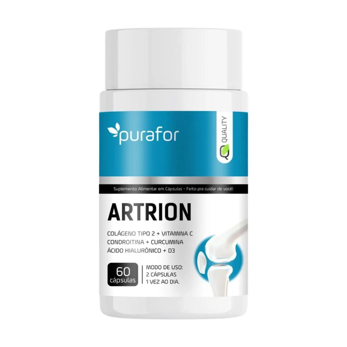Artrion Colágeno Tipo 2 + Vitamina C + Condroitina + Curcumina + Ácido Hialurônico + D3 - Purafor