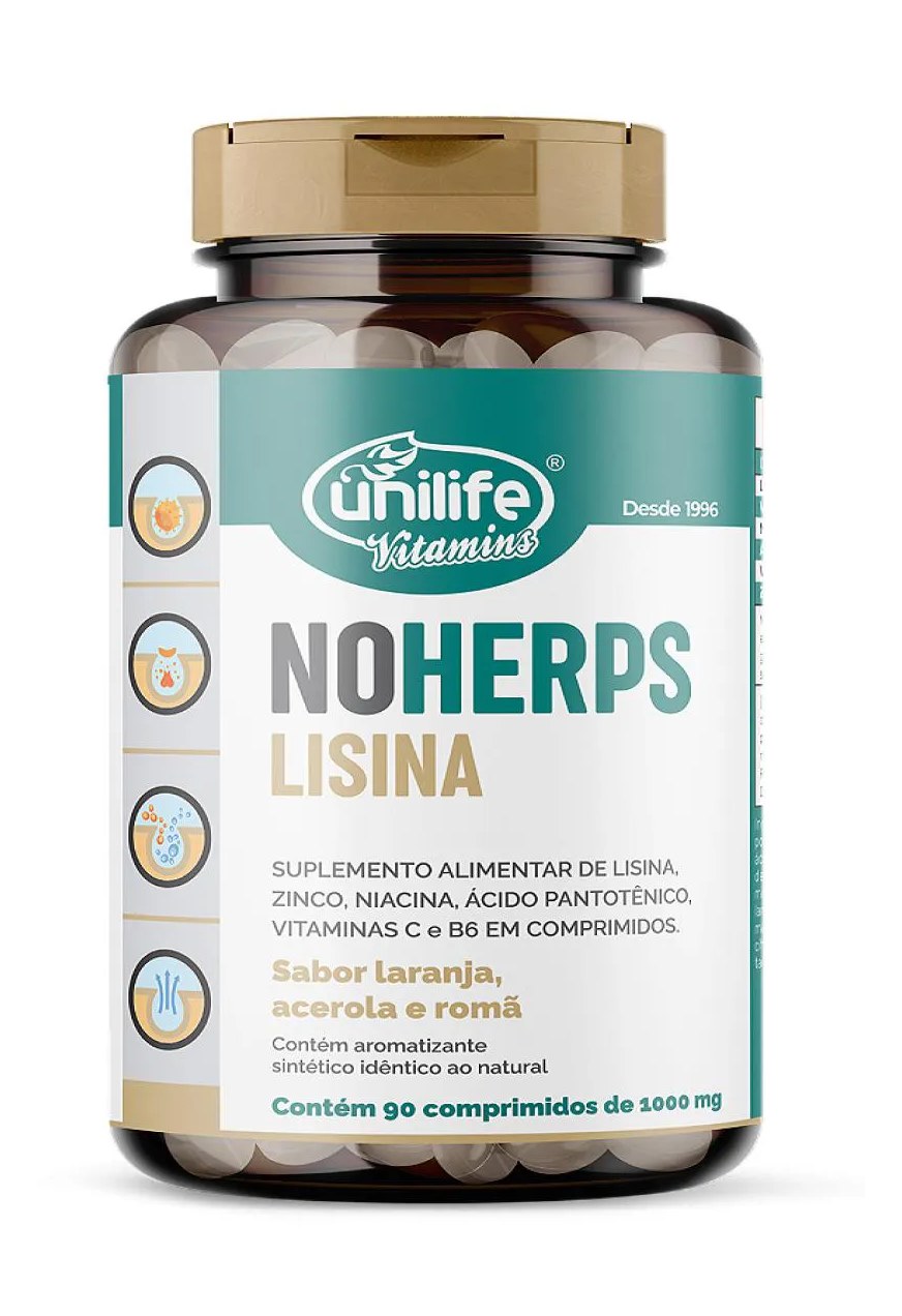 Noherps - Lisina - Sabor Laranja e Acerola - 90 Comprimidos