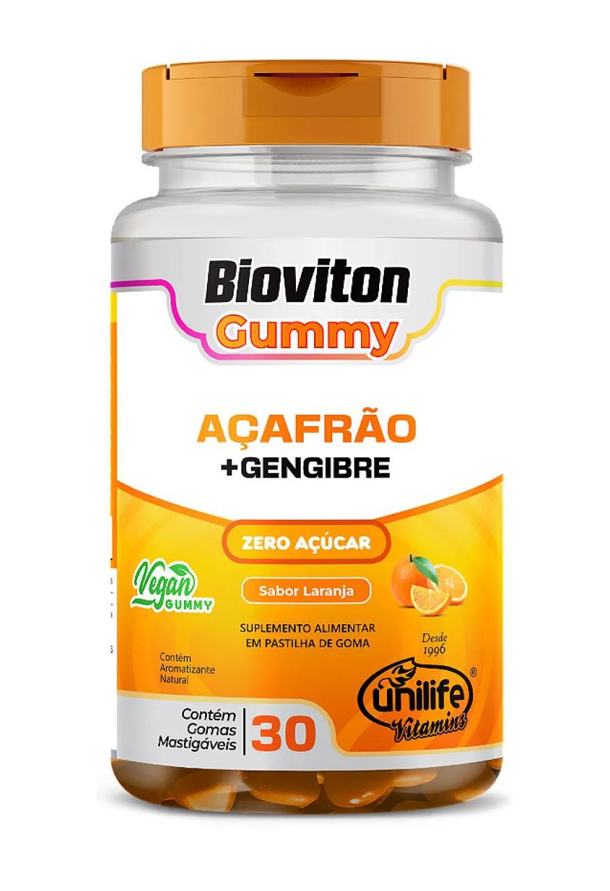 Açafrão + Gengibre Bioviton - Sabor Laranja - 30 Gomas Mastigáveis