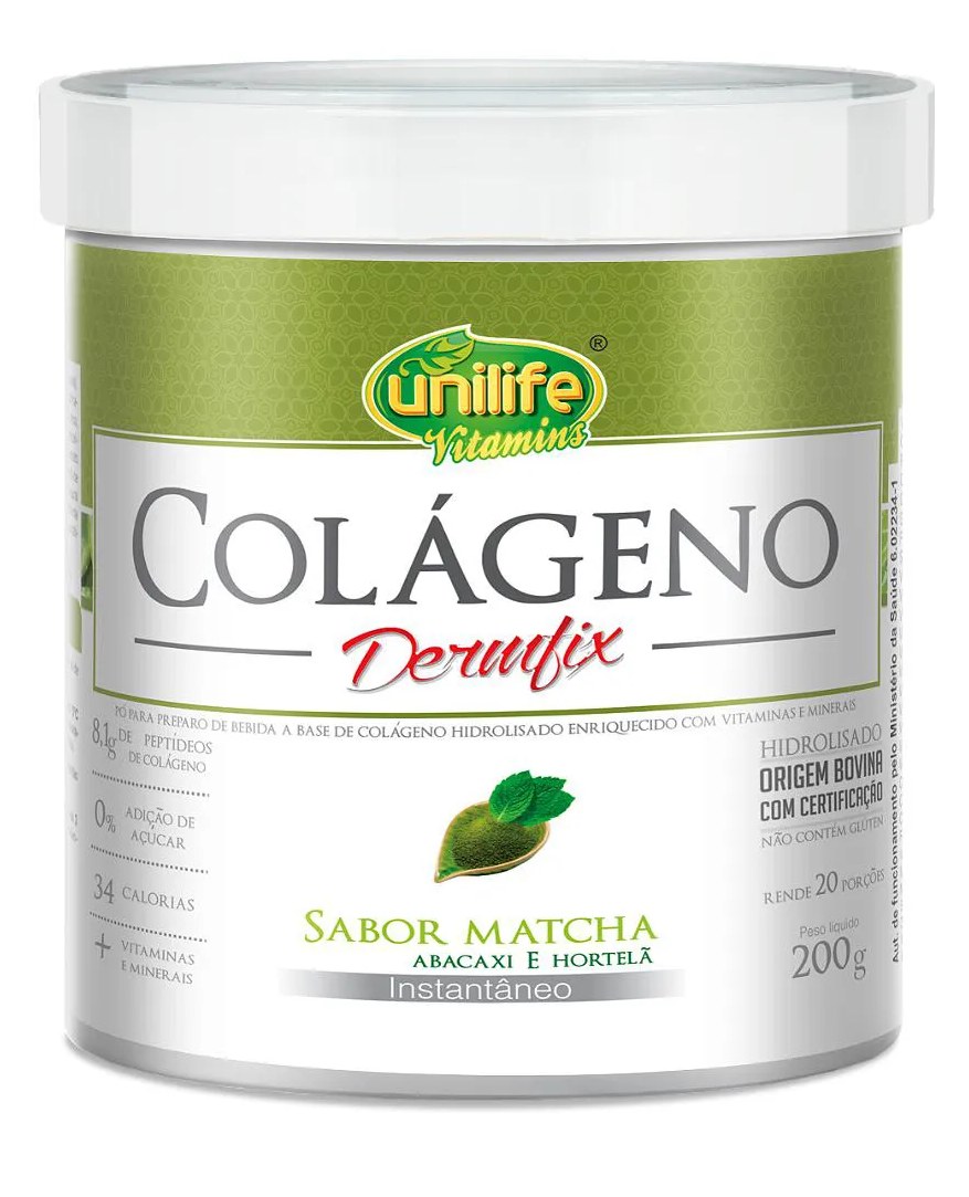 Colágeno Hidrolisado em Pó - Dermfix - Sabor Matchá - Abacaxi com Hortelã