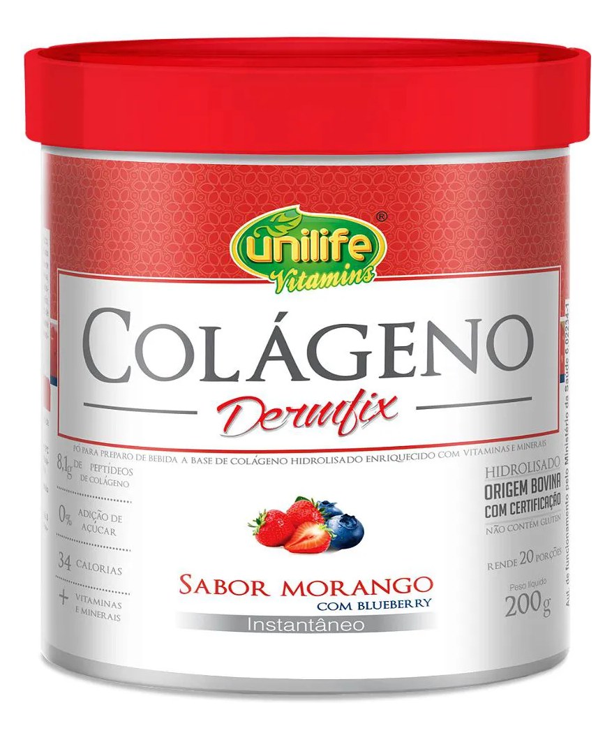 Colágeno Hidrolisado em Pó - Dermfix - Sabor Morango com Blueberry