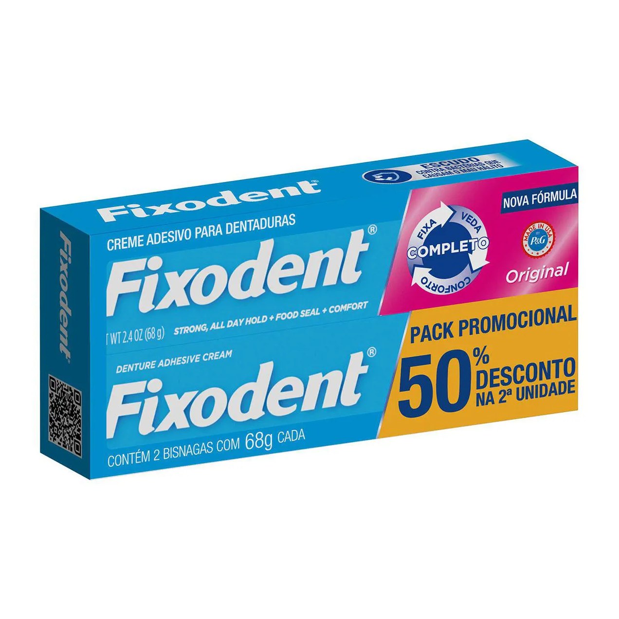 Kit Creme Fixador de Dentadura Fixodent Original 68g 2 unidades