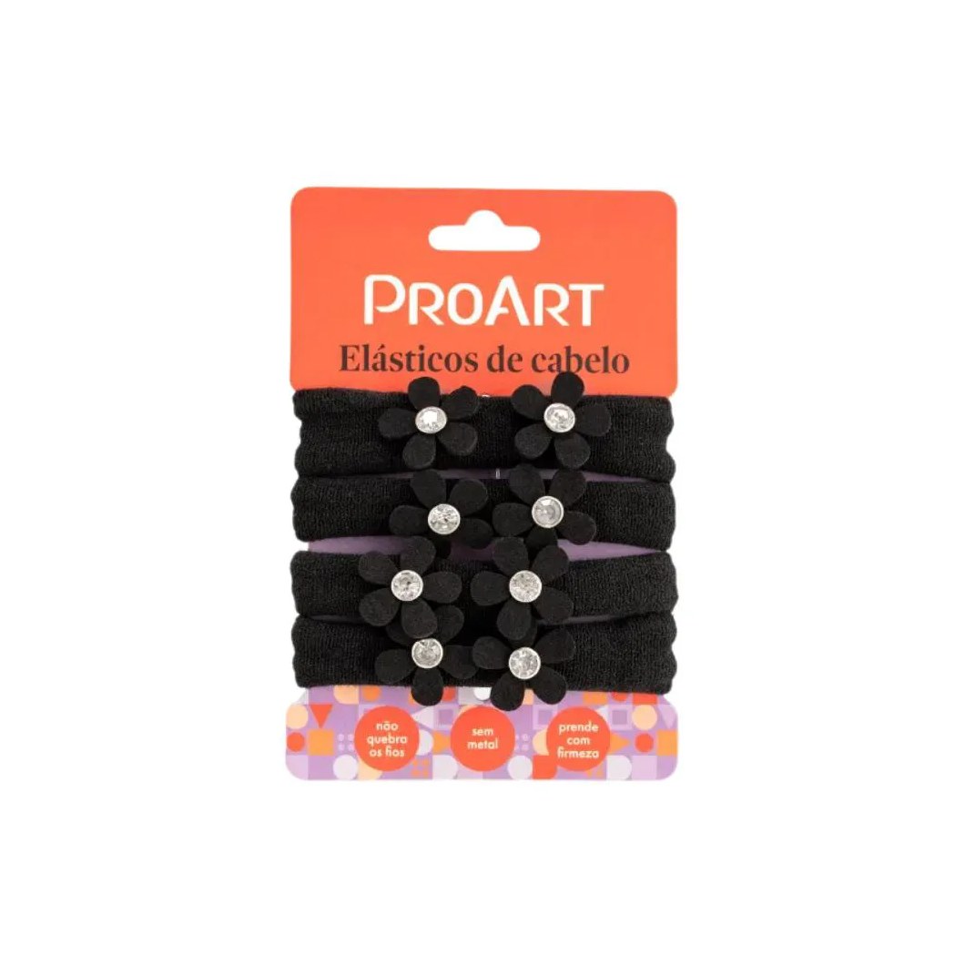 Elásticos de Cabelo em Flor Preto 4 unidades - Proart
