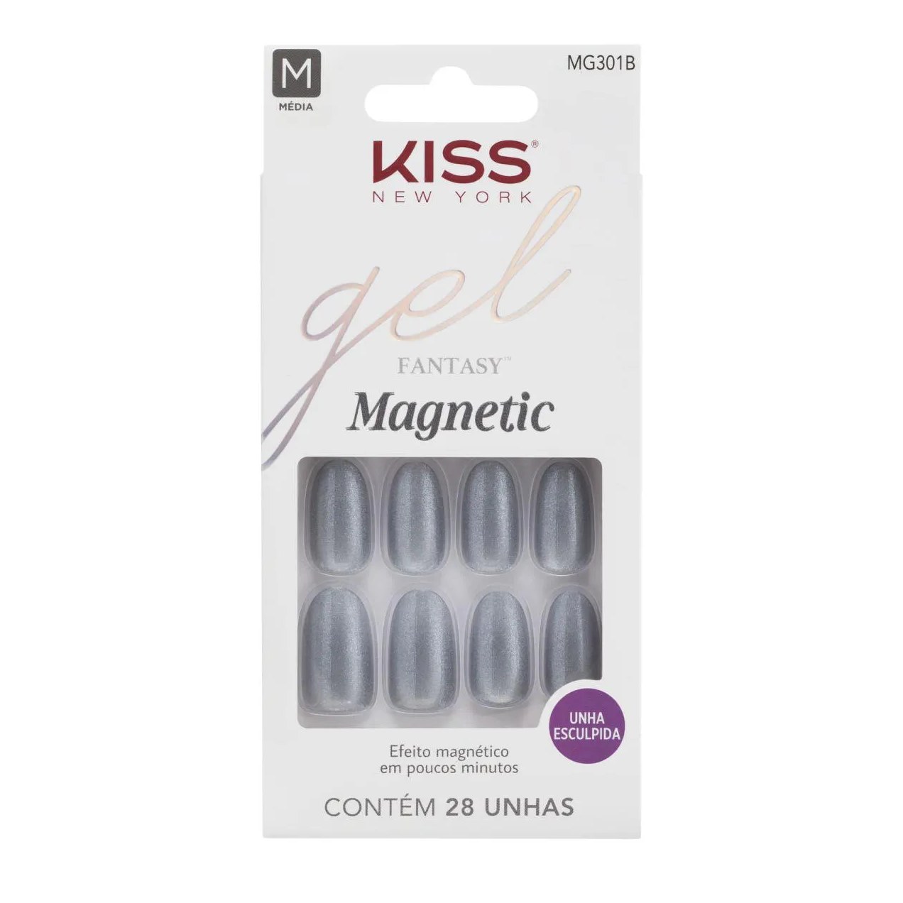 Unha Postiça Gel Fantasy Magnetic Nail Opal - Kiss New York Azul