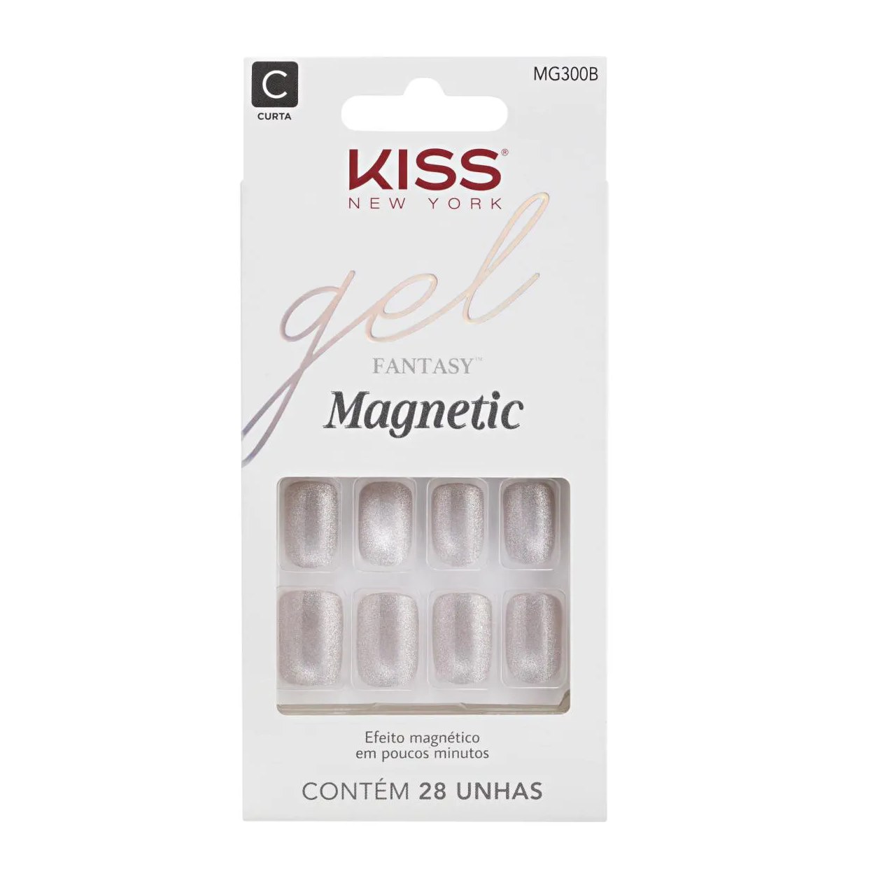 Unha Postiça Gel Fantasy Magnetic Nail Crystal - Kiss New York Prata