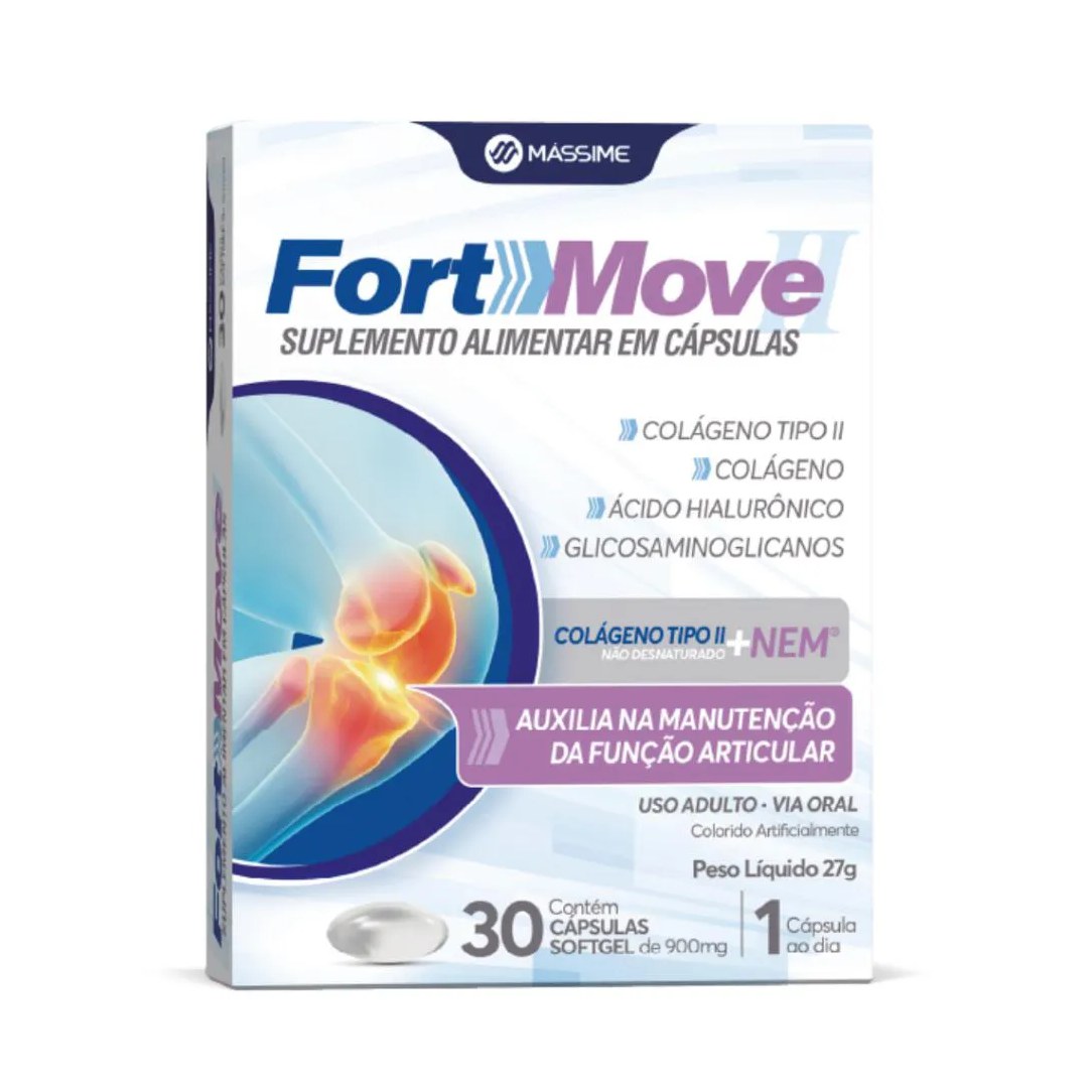 Fort Move 30 cápsulas - Colágeno Tipo Ii e Ácido Hialurônico - Mássime