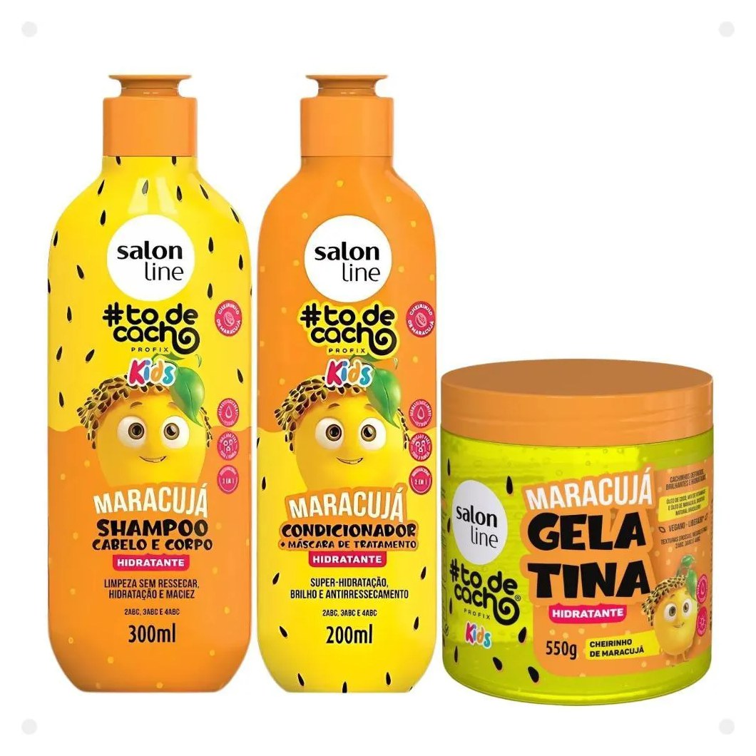 Kit Salon Line Kids: Shampoo + Condicionador e Gelatina Hidratante Maracujá