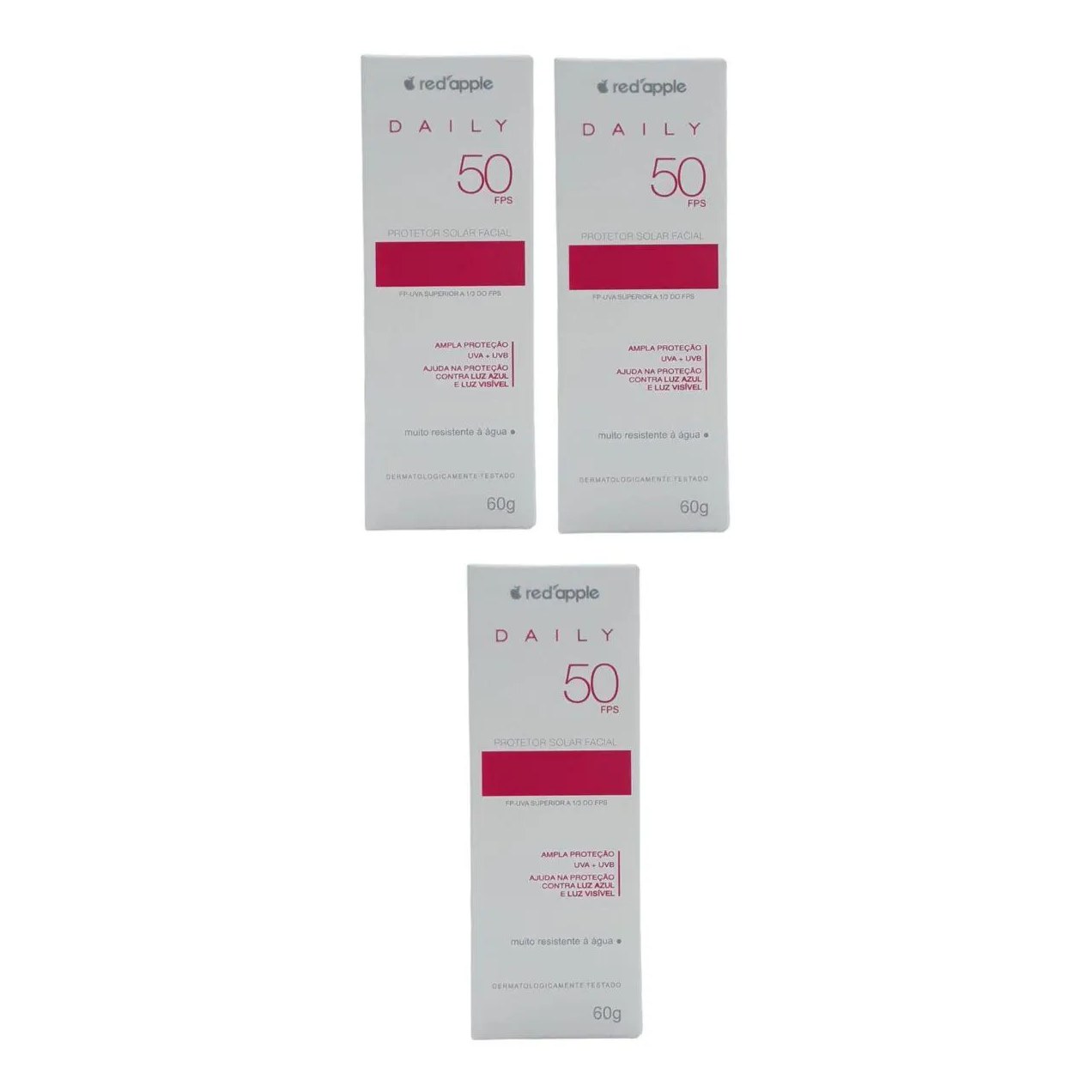 3 Caixas Protetor Facial Red Apple Fps50 Toque Leve 60g