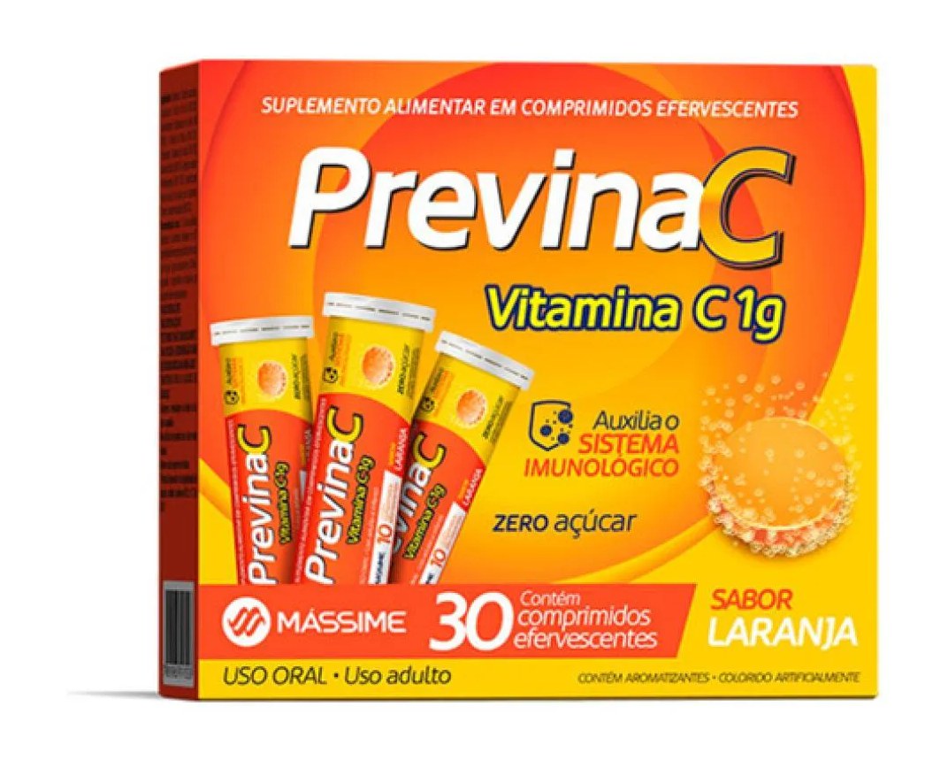 Previna C Vitamina C Efervescente 30cpr sem Açucar - Laranja