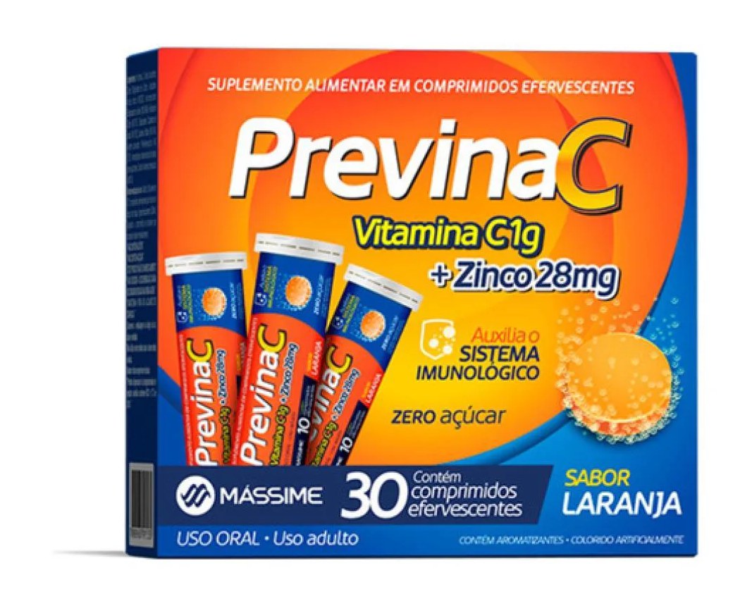 Vitamina C Efervescente + Zinco - Previna C 30cpr sem Açucar