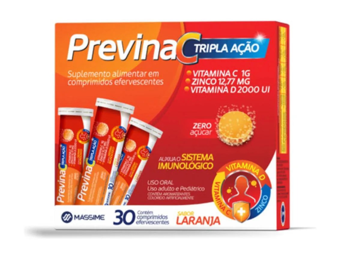 Previna C Vitamina C, D, Zinco 30cpr Efervescentes - Laranja