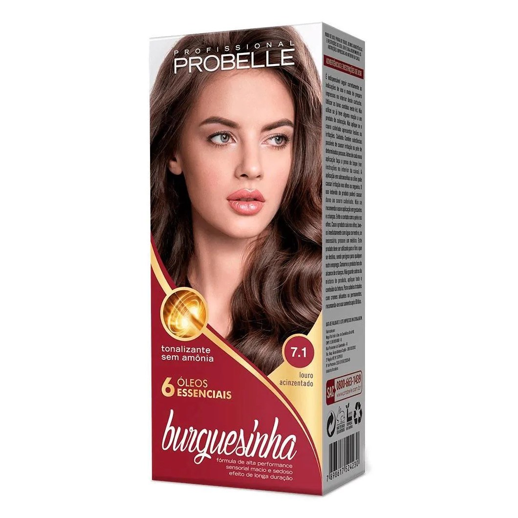 Tintura Probelle Burguesinha sem Amonia 7.1 Louro Acinzentado