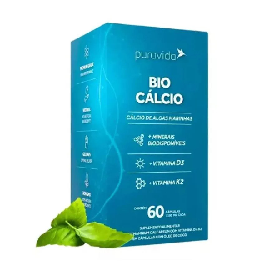 Suplemento Bio Calcio + Vitamina D3 + K2 com 60caps-puravida