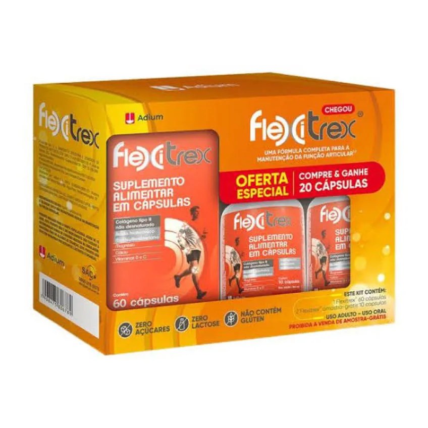 Flexitrex Colágeno com 60 cápsulas - Oferta Especial! Compre e Ganhe 20 cápsulas