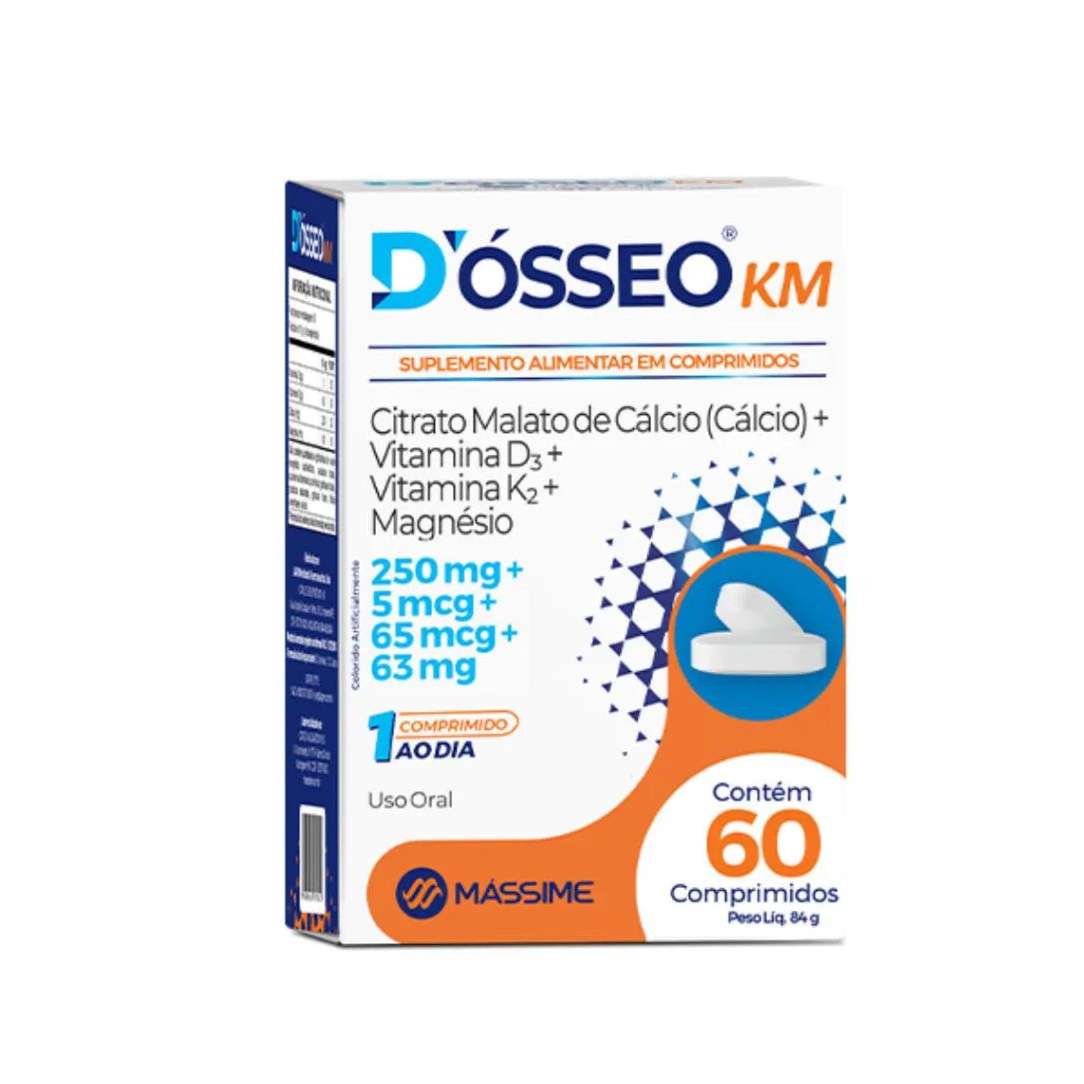 D'osseo Km - Cálcio + Magnésio + D3 e K2 - 60 cápsulas - Mássime