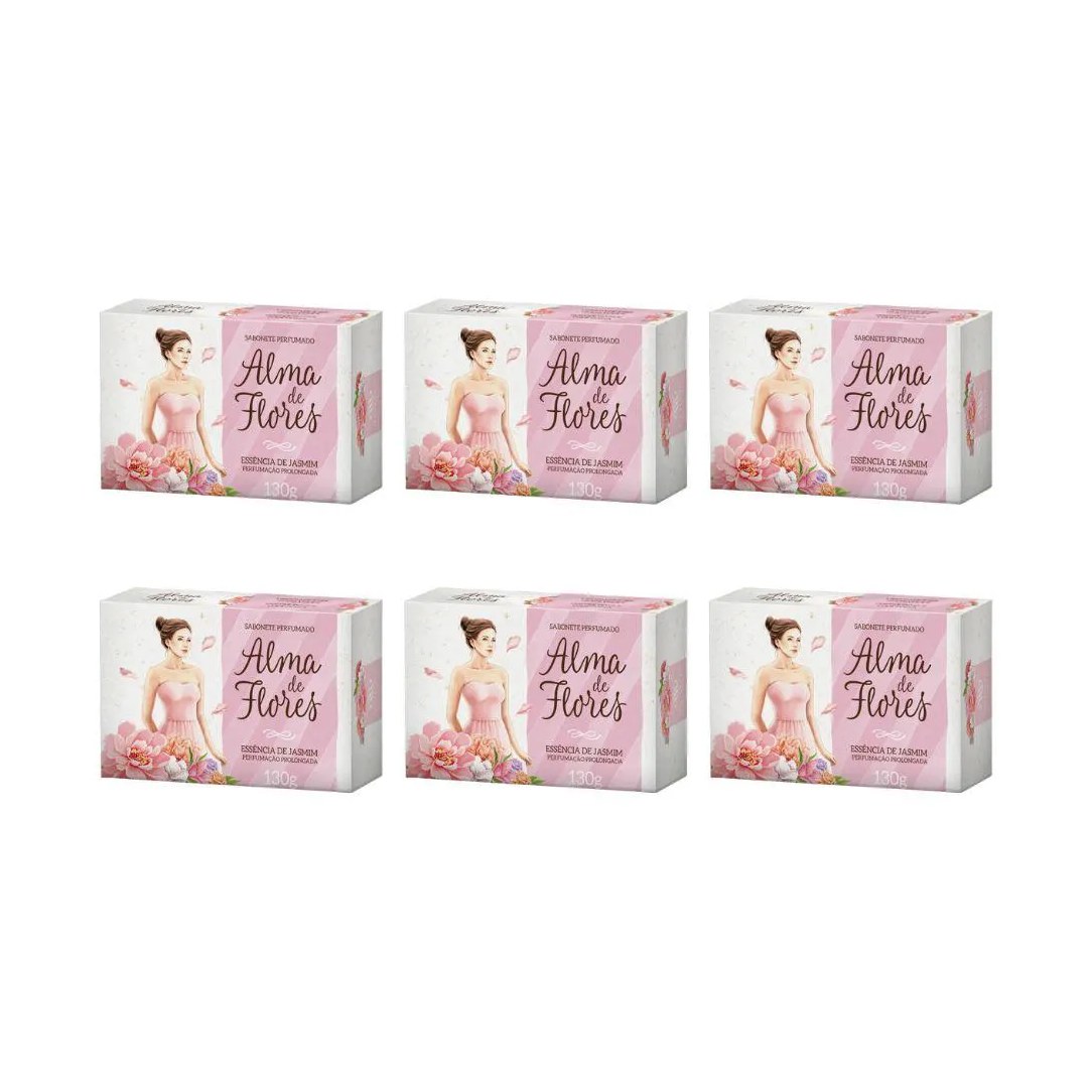 Sabonete Alma de Flores 130g Essencia Jasmim - Kit C / 6un