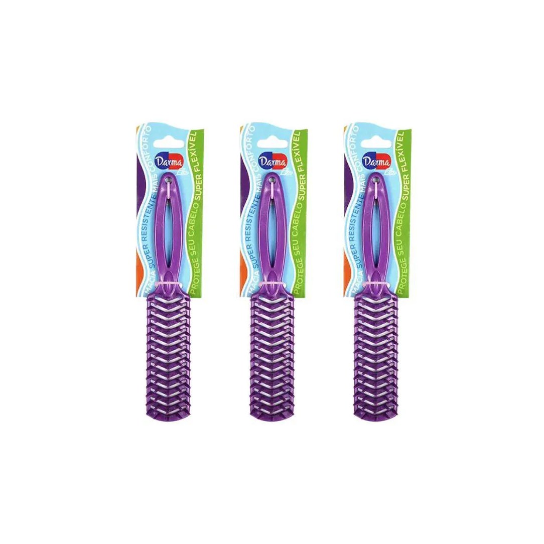 Escova de Cabelo Darma Flex Reta 347 Roxa - Kit C / 3un