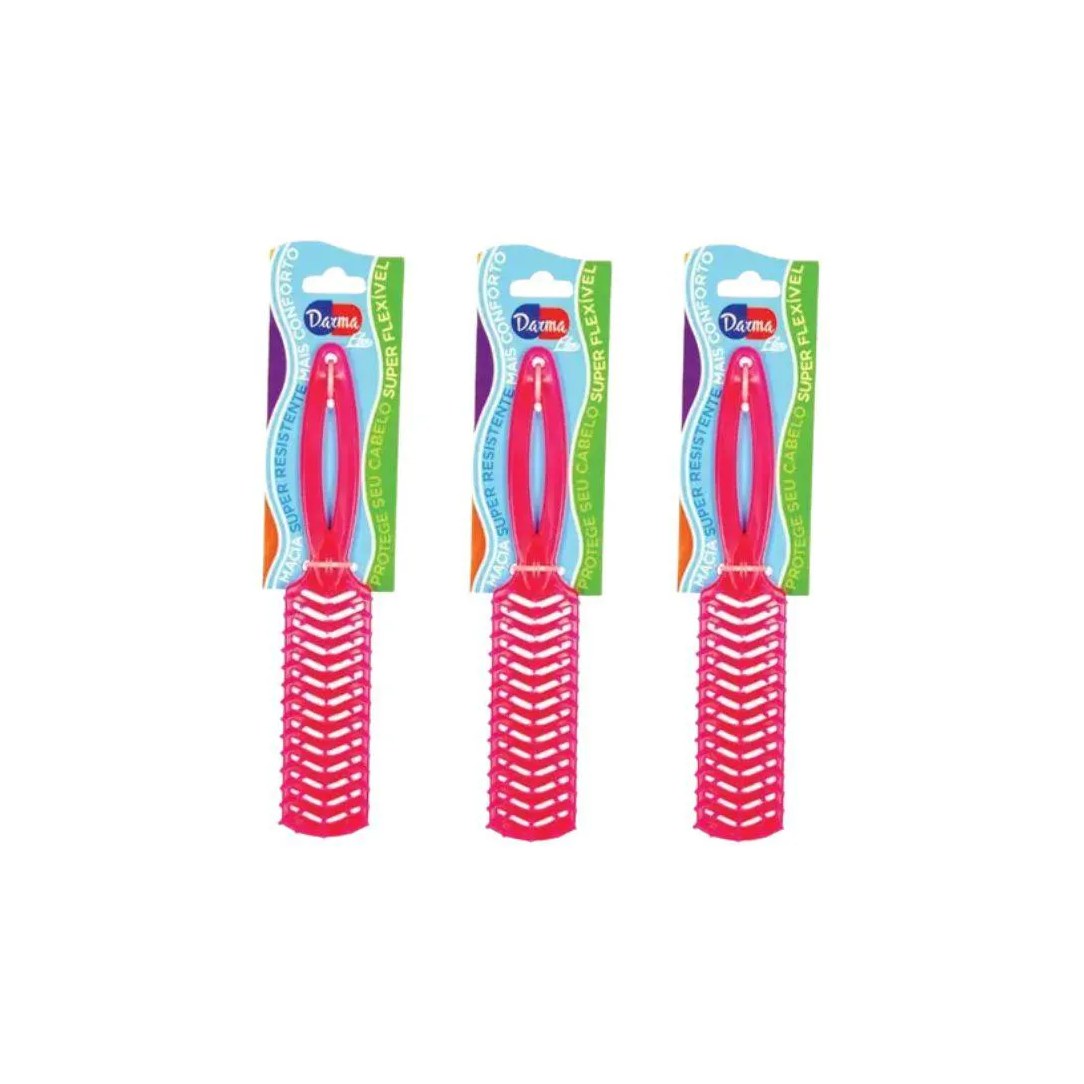 Escova de Cabelo Darma Flex Reta 345 Pink - Kit C / 3un