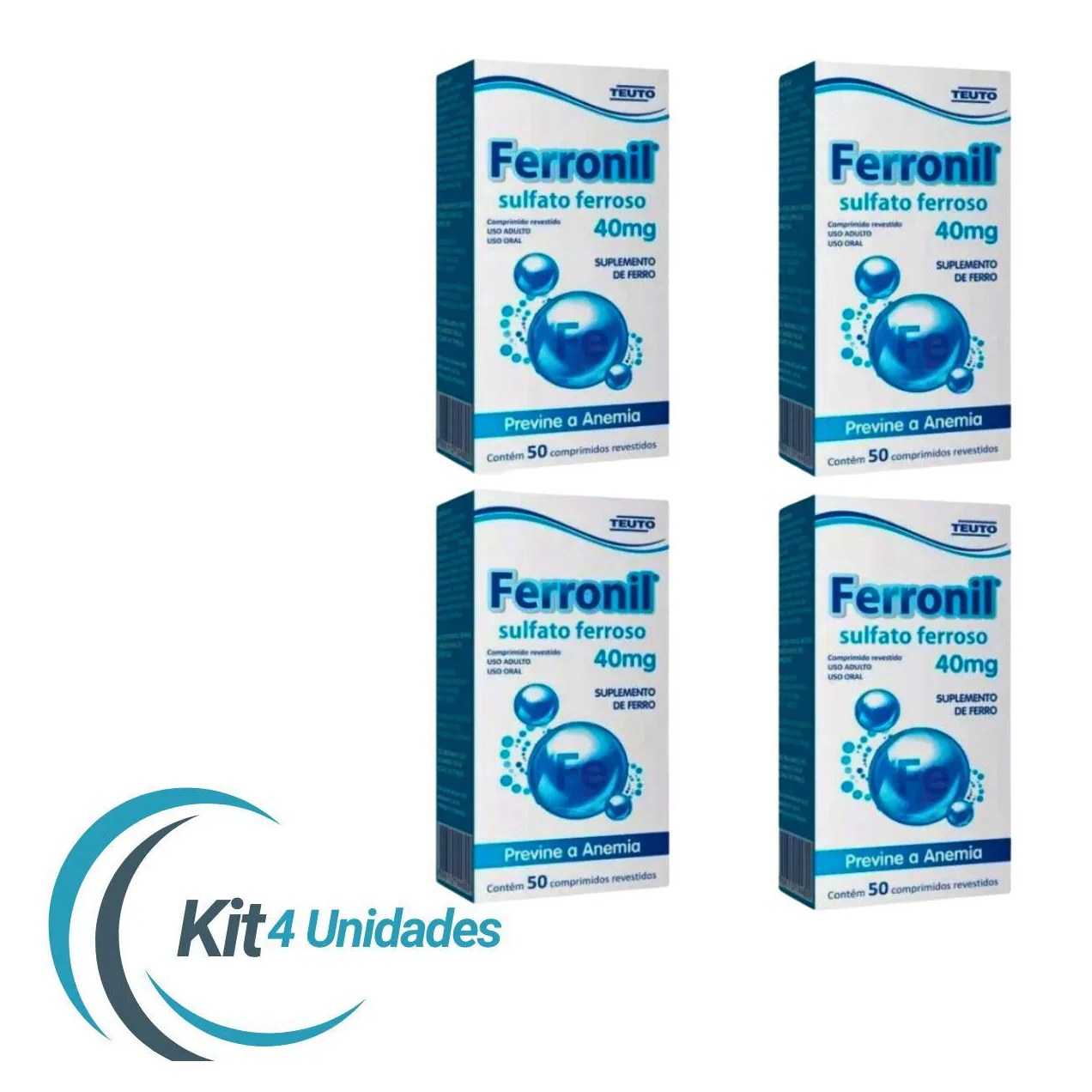 Ferronil Suplemento Sulfato Ferroso 40mg-50 Comp Kit 4 Caixas