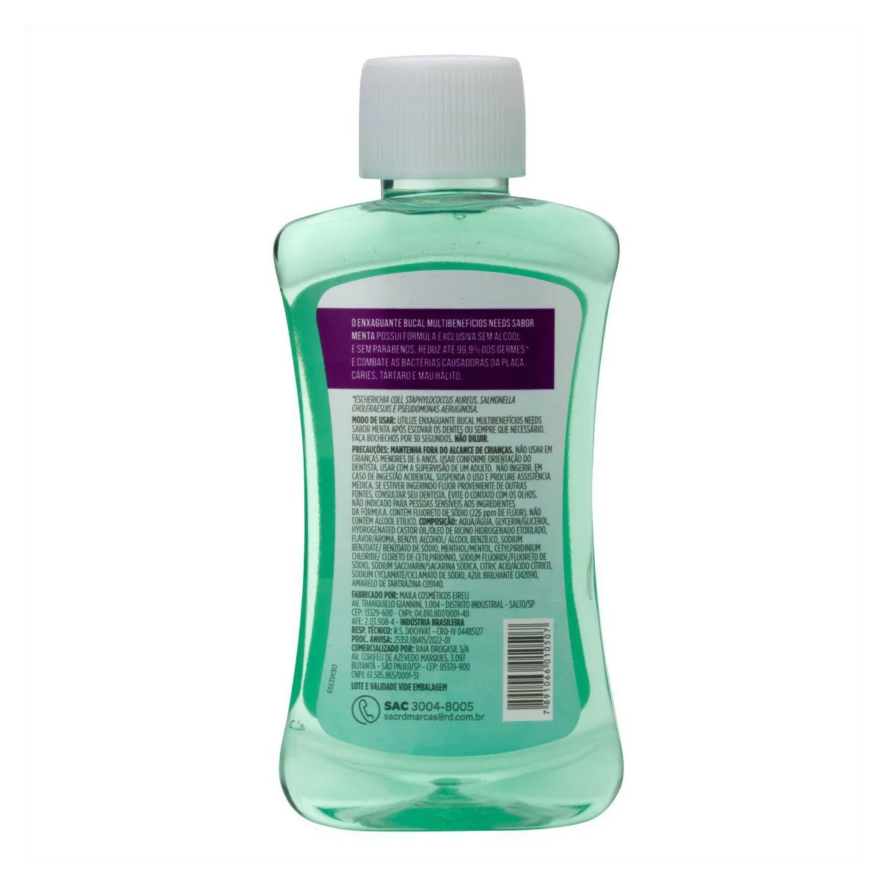 Enxaguante Bucal Needs 4 em 1 Menta Sem Álcool 60ml