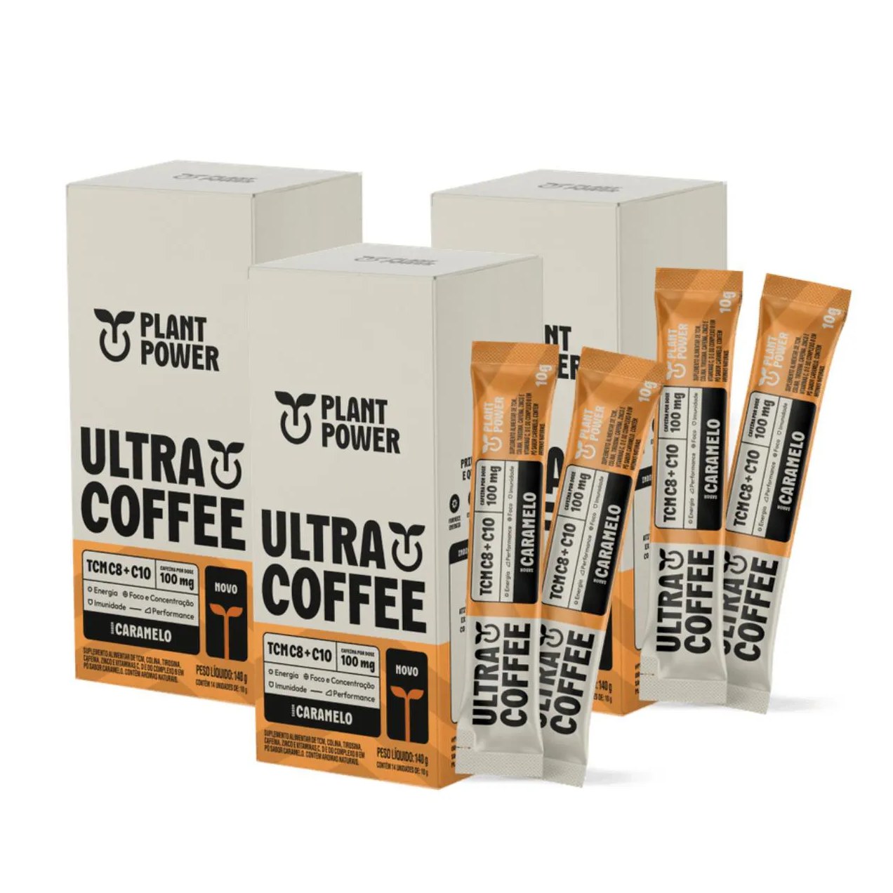 3x Ultra Coffee Stick Plant Power Caramelo 14 unidades 10g