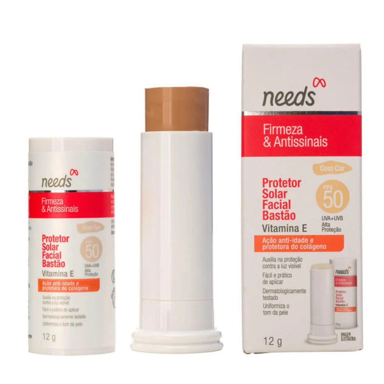 Protetor Solar Facial Needs Firmeza & Antissinais FPS 50 Com Cor Bastão 12g