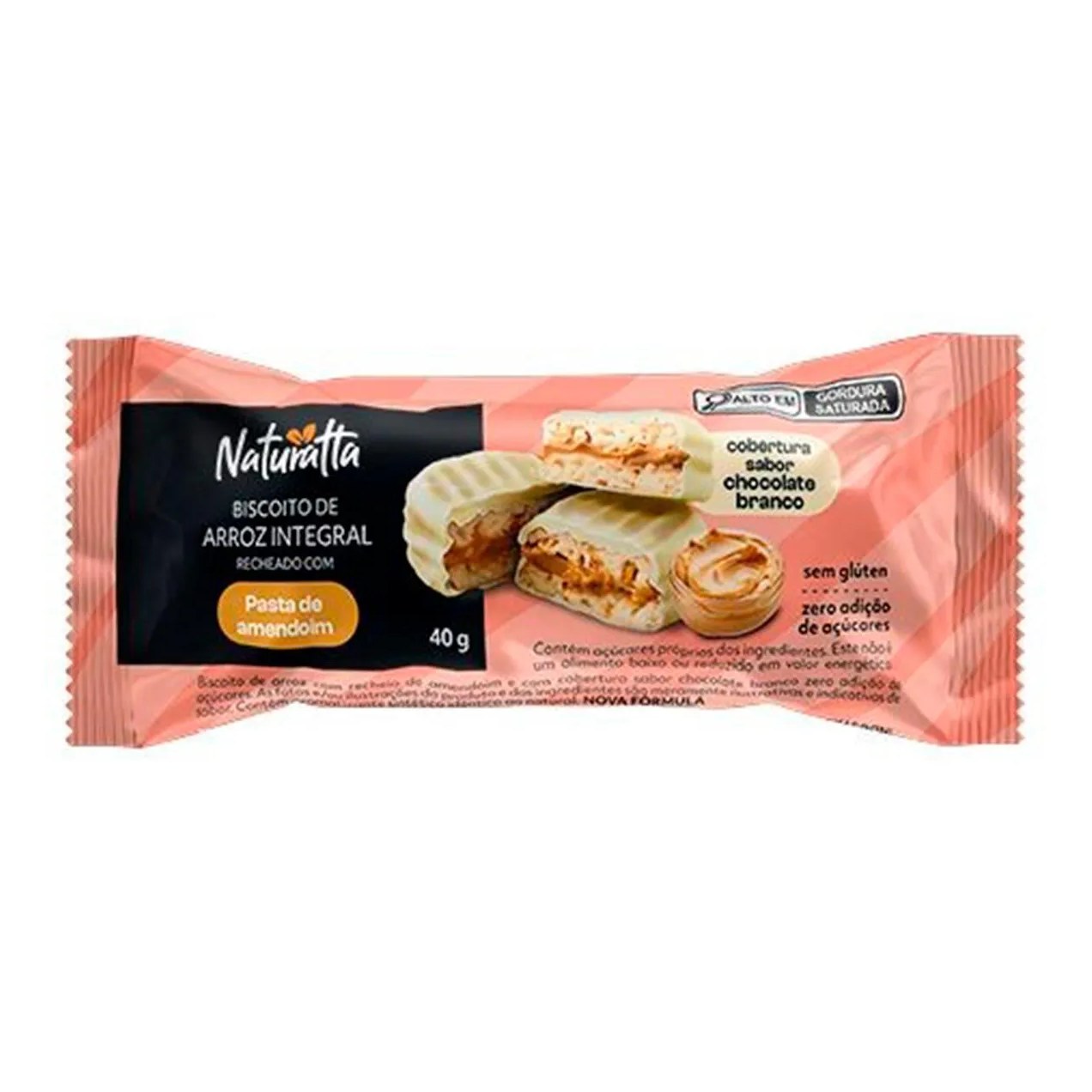 Biscoito de Arroz Integral Naturatta Pasta de Amendoim Cobertura Chocolate Branco 40g