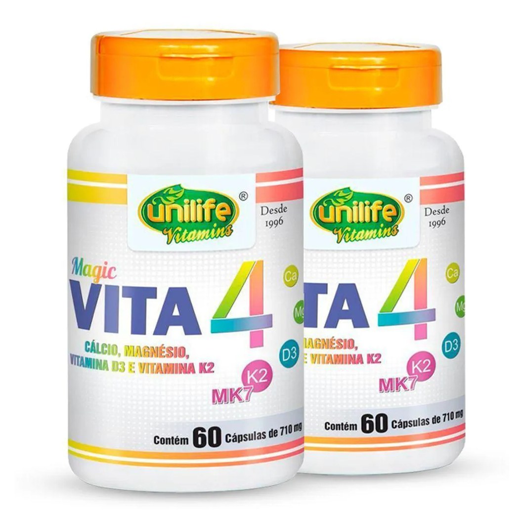 Kit 2 Vita4 Cálcio Magnésio Vitamina D e K2 Unilife