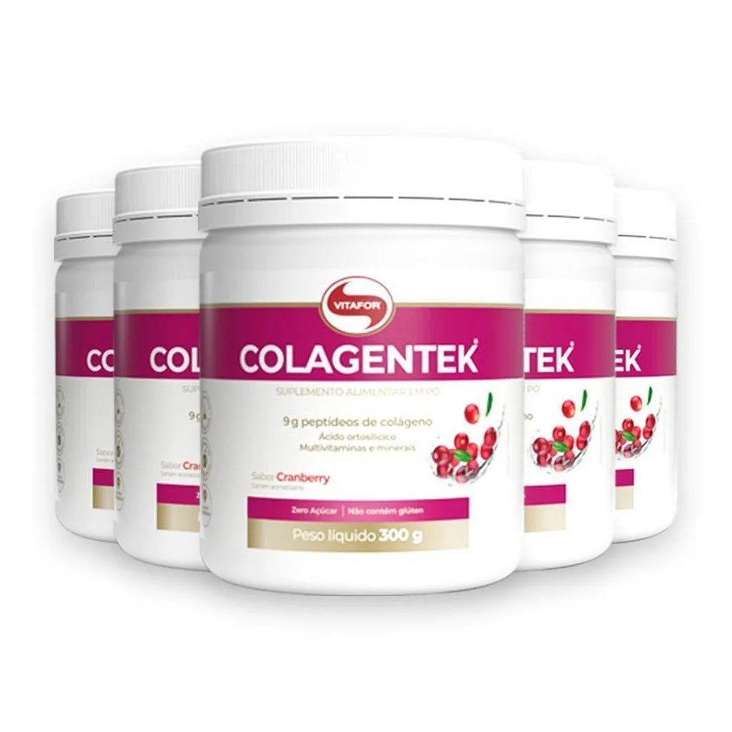 Kit 5 Colágeno Hidrolisado Colagentek Vitafor 300g Cranberry