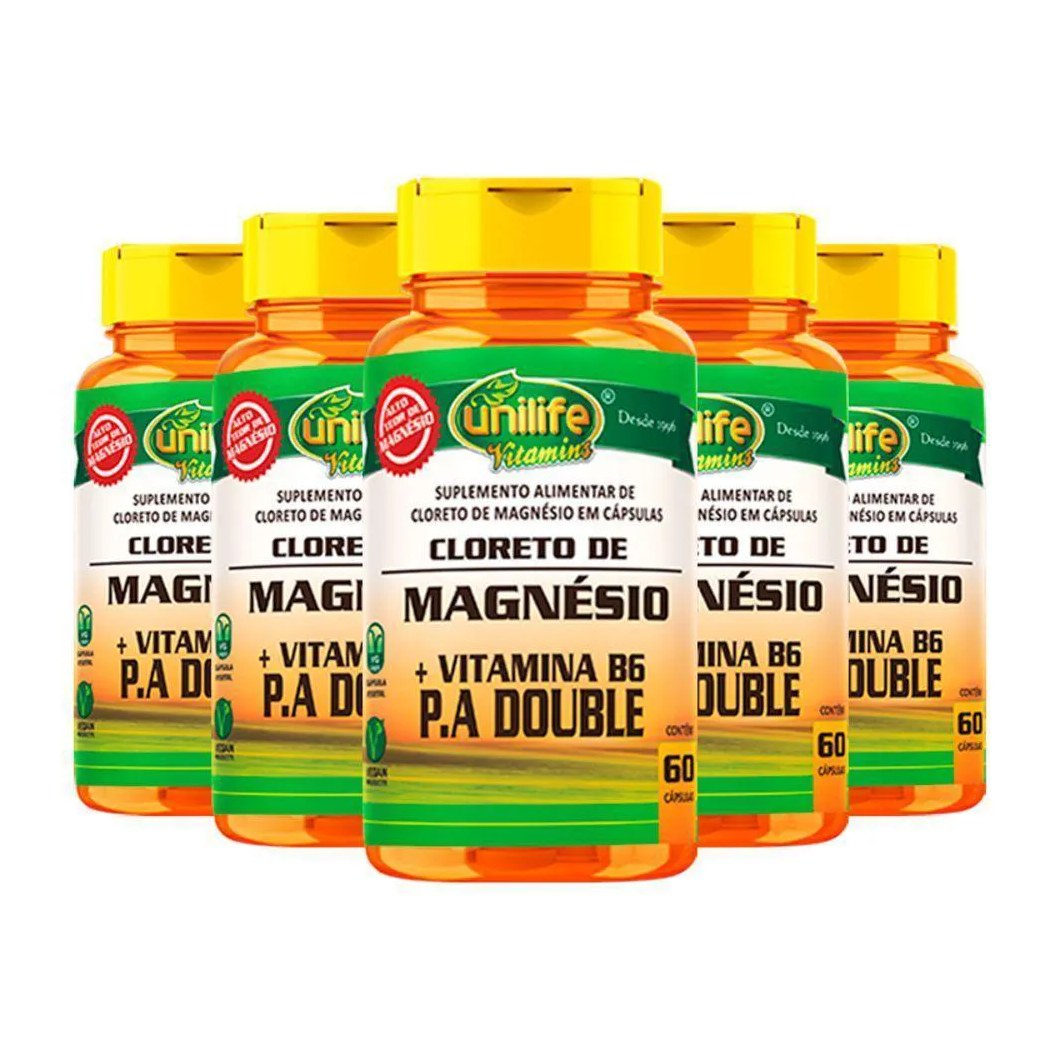 Kit 5 Cloreto de Magnésio P.a. 800mg 60cap
