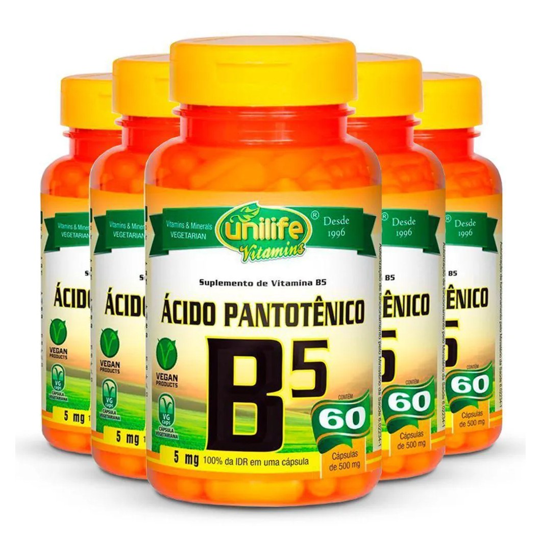 Kit 5 Vitamina B5 Ácido Pantotênico 60 cápsulas Unilife