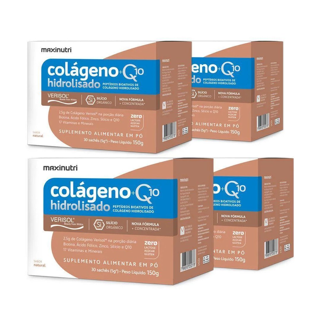Kit 4 Colágenos Verisol Maxinutri Sachês 30x5g + Q10 Natural