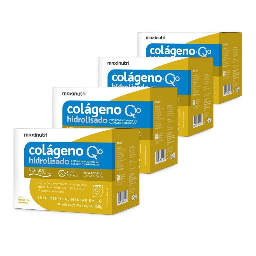 Kit 4 Colágeno Verisol Sachê + Q10 Maxinutri Manga Maracujá