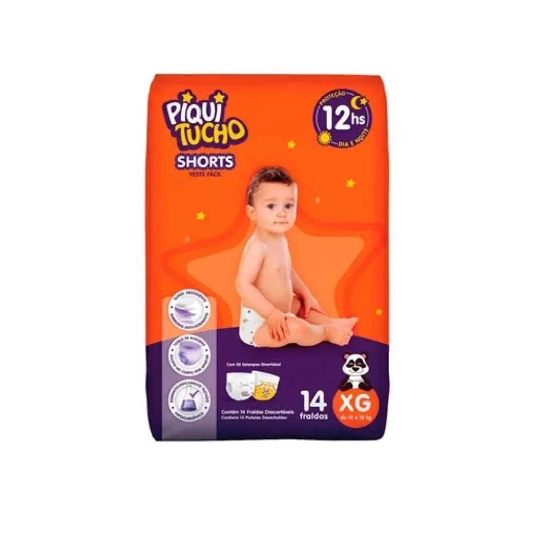 Fralda Piquitucho Shorts Veste Facil Jumbinho Tam Xg 14 Uini