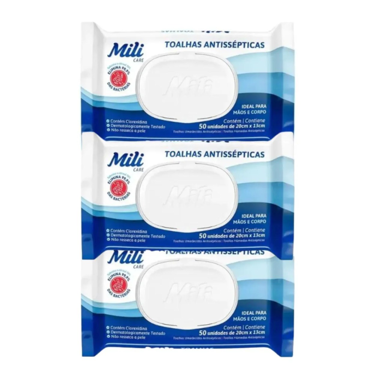 Kit C3 Toalhas Umedecidas Antissépticas Higiene e Praticidade C50 - Mili