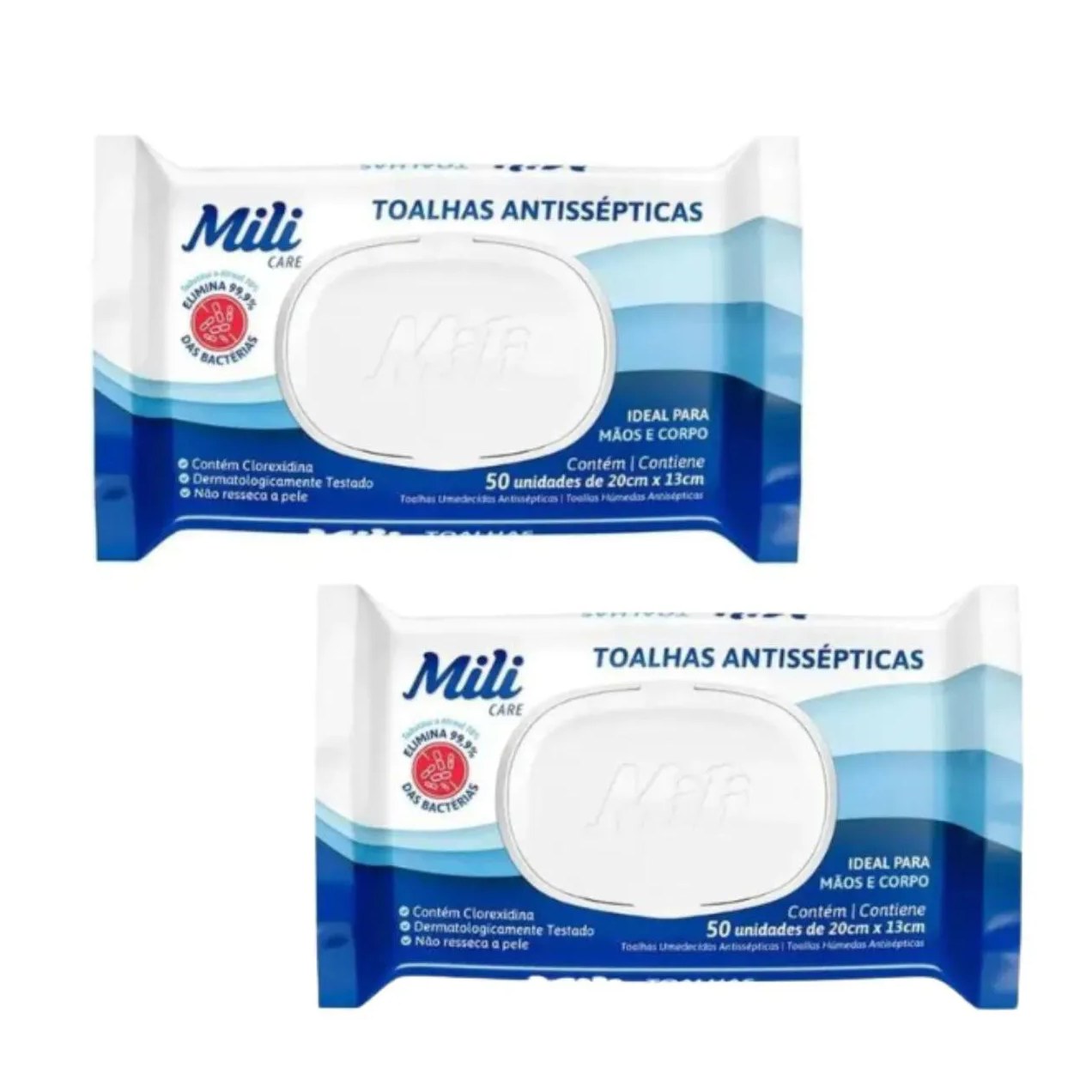 Kit C2 Toalhas Umedecidas Antissépticas Higiene e Praticidade C50 - Mili