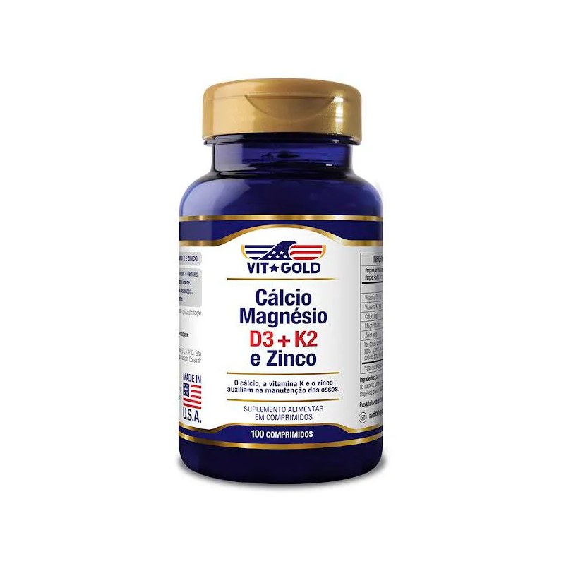 Cálcio Magnésio Zinco com Vitamina D3 e K2 Vitgold 100 Comprimidos