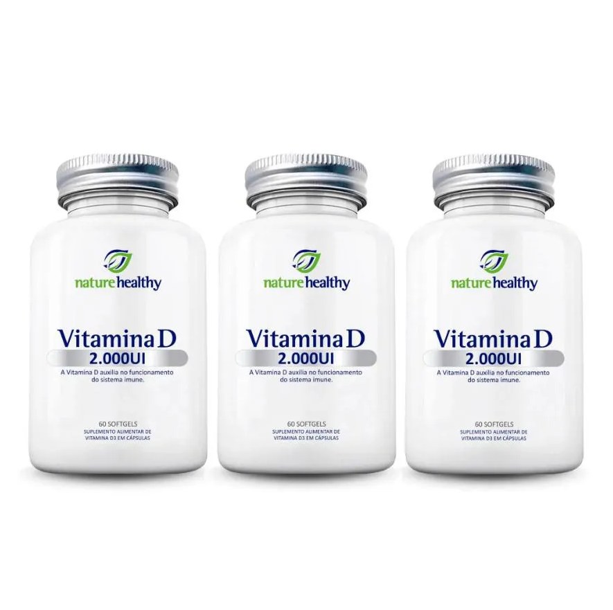 Kit C/ 3 Vitamina D 2000ui Nature Healthy 60 Cápsulas