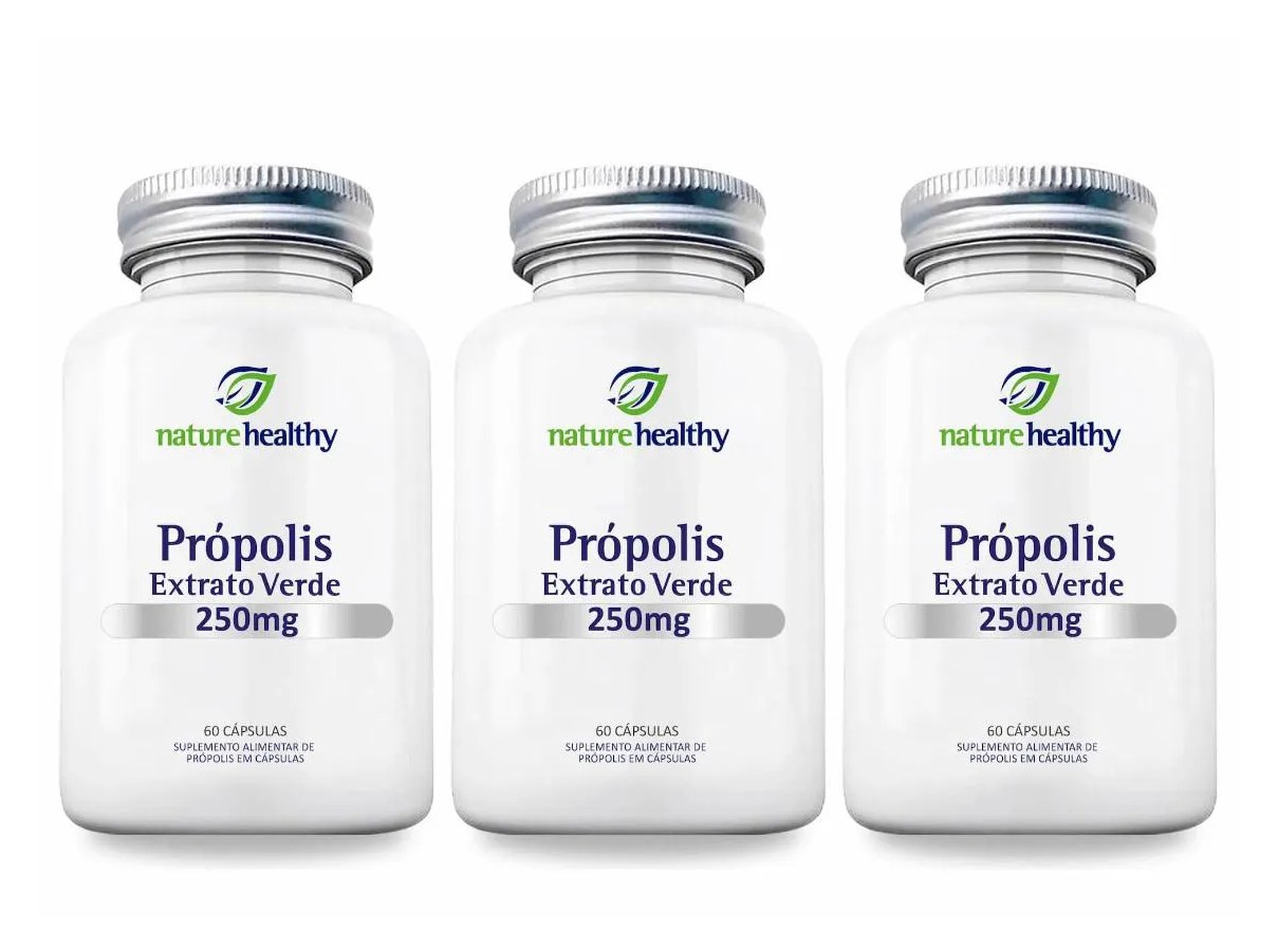 Kit C/ 3 Extrato de Própolis Verde 250mg Nature Healthy 60 Cápsulas
