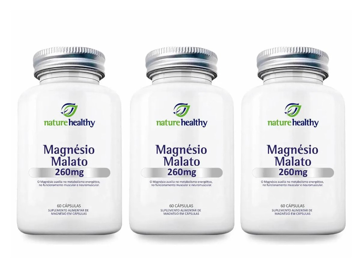 Kit C/ 3 Magnésio Malato 260mg Nature Healthy 60 Cápsulas