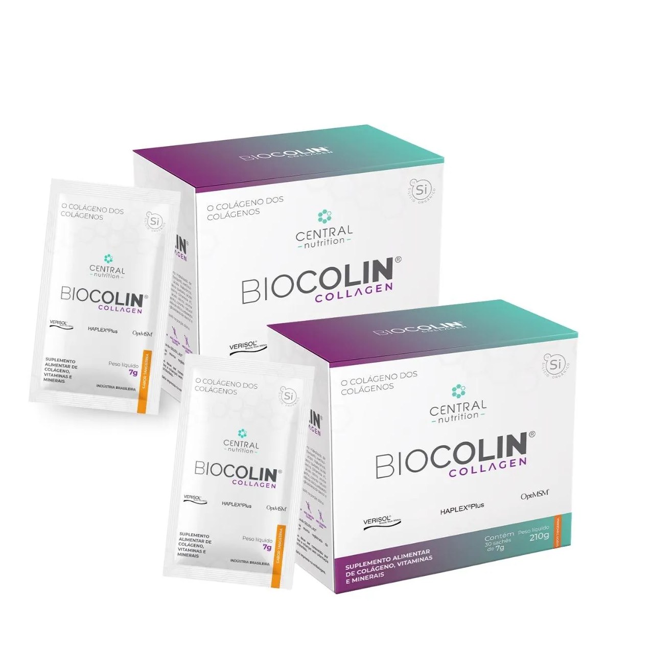 Kit 2 Biocolin Collagen Colágeno Verisol 30sachê Central Nutrition Tangerina